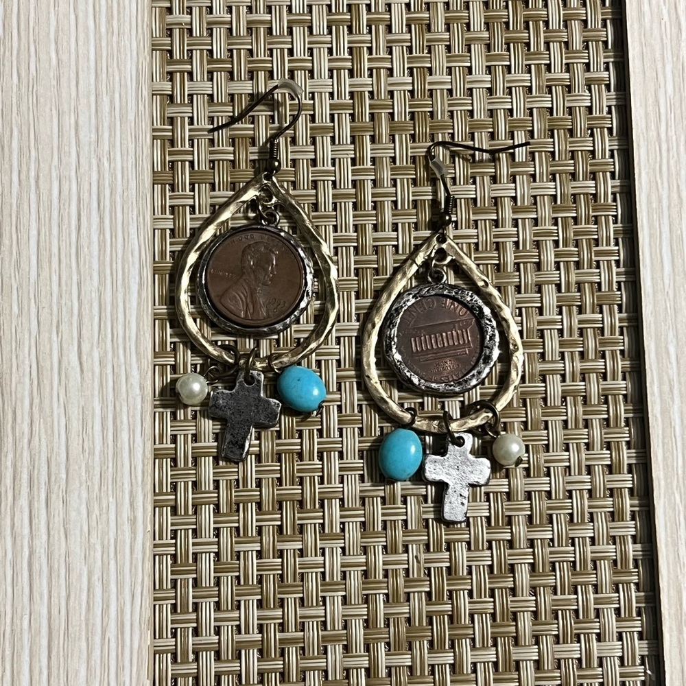 Teardrop Coin Earrings with Charms